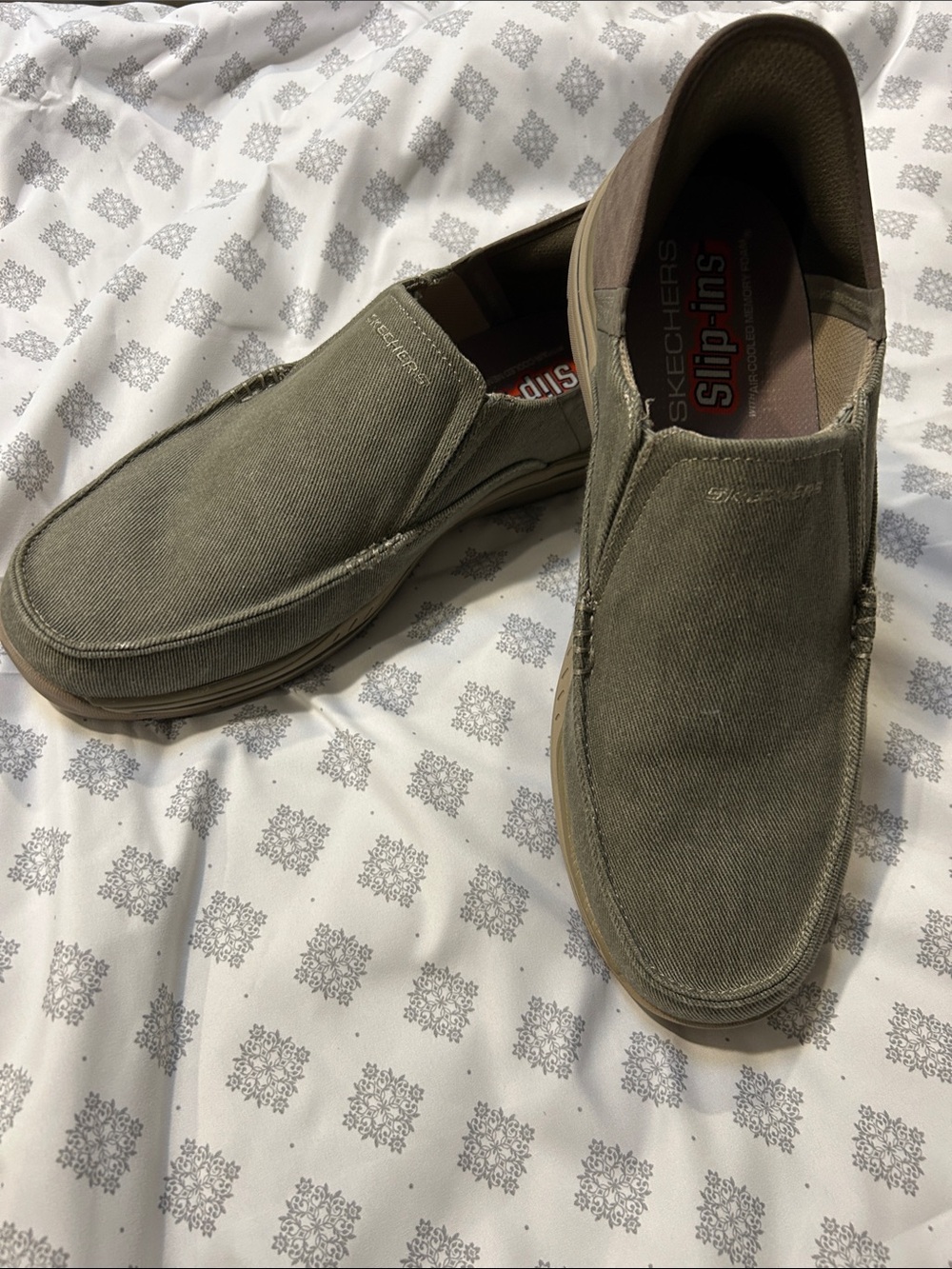 Skechers Olive Green Slip-On Canvas Loafers for Men